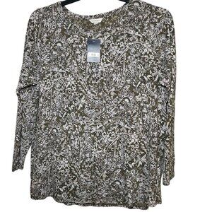 Lucky Brand Army green with navy floral print Top sz 1X